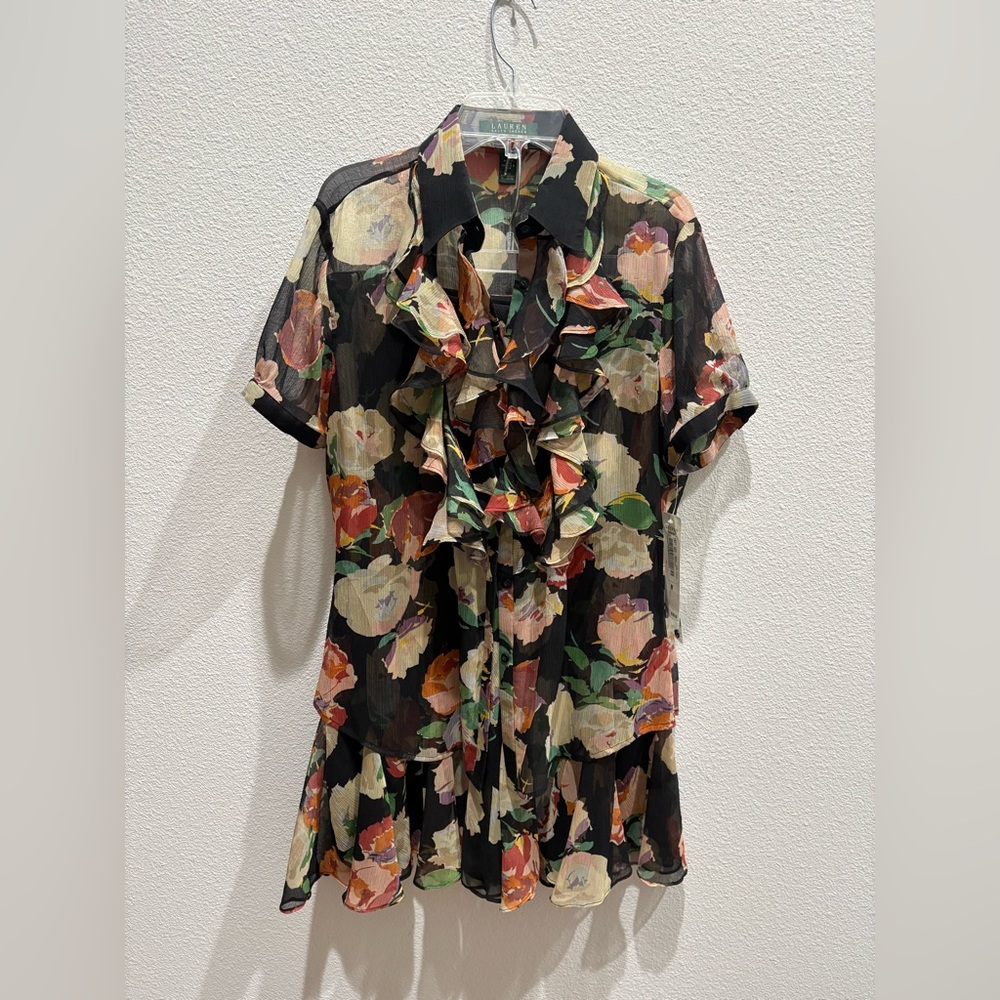 Ralph Lauren 2 Piece Multi Colored Blouse & Skirt Set